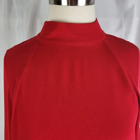 H&M Red Crepe Flounce Sleeve Keyhole Back High Neck Tunic Shift Dress Size 6 - Picture 3 of 16